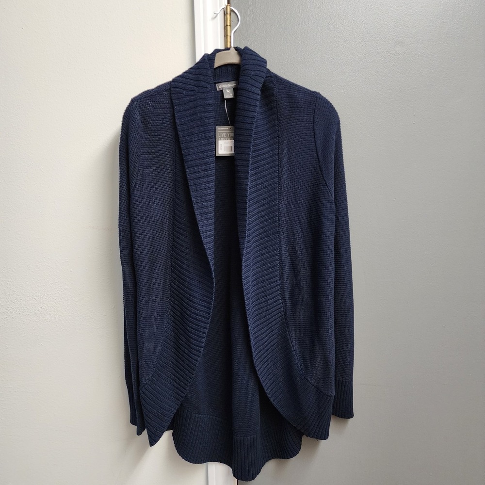 Eddie Bauer Kiera Cardigan Sweater Womens Size Medium Blue Knit Shawl Collar NWT